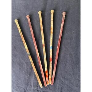 Vintage Plastic Swizzler Sticks - Red Marbleized - set of 5